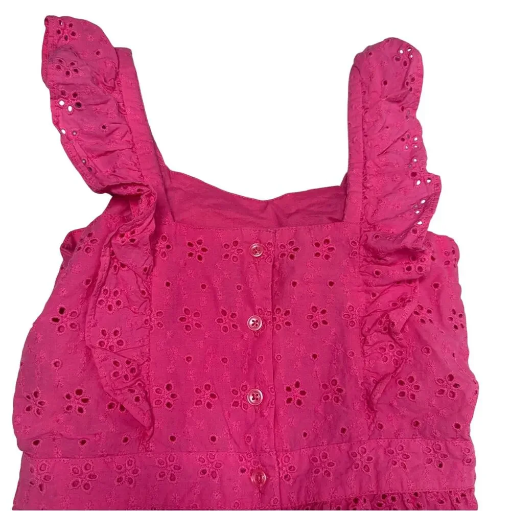 Janie and Jack Pink Eyelet Romper Girls 8 Ruffle Strap Summer Vacation Outfit - Picture 6 of 11